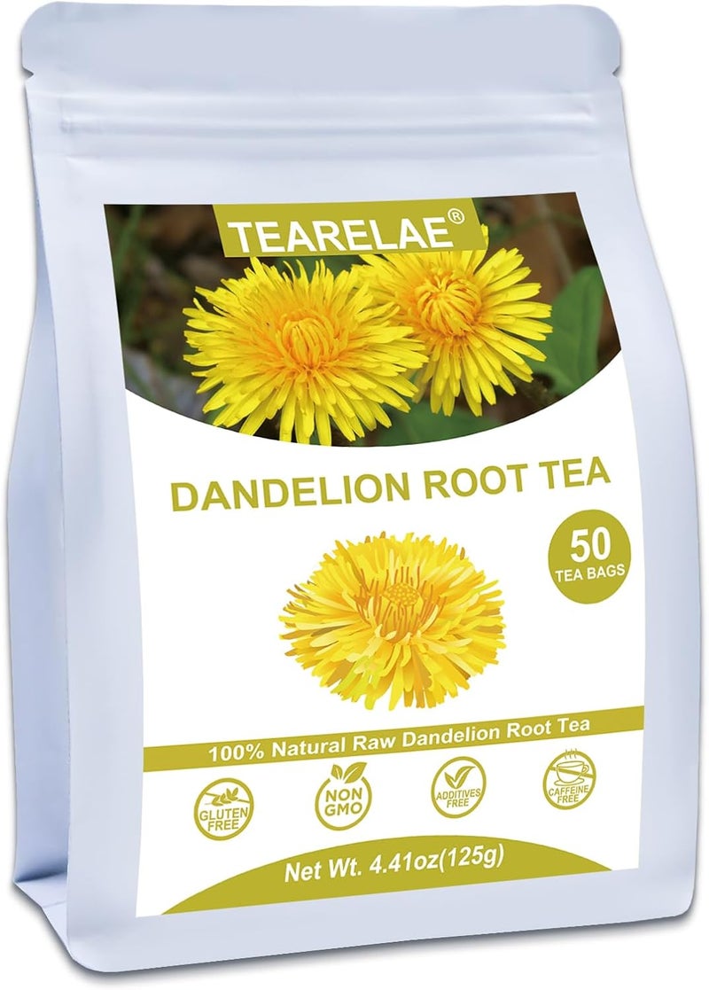 TEARELAE Dandelion Root Tea - 50 Count Premium Raw Tea Bags - Caffeine Free - Image 1